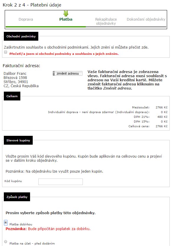 výběr způsobu platby